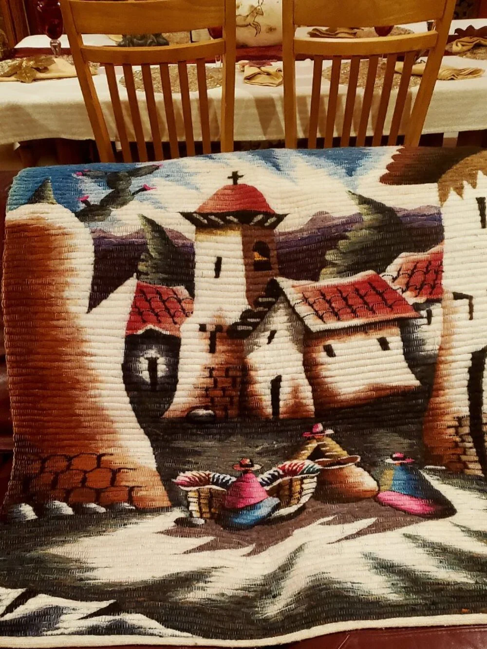 Handwoven Andean Wool Tapestry – Traditional Peruvian Village Wall Hanging